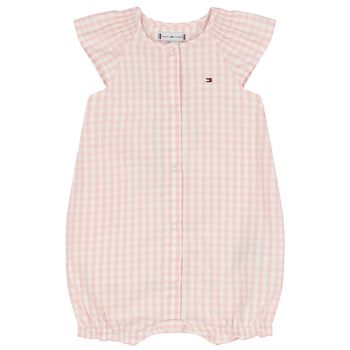 Tommy Hilfiger Baby Girls Pink Logo Gingham Romper, 1 Baby Girls Pink Logo Gingham Romper