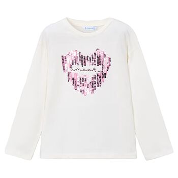 Girls Ivory Embellished Long Sleeve Top