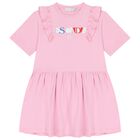 Girls Pink Logo Ruffled Dress, 1, hi-res