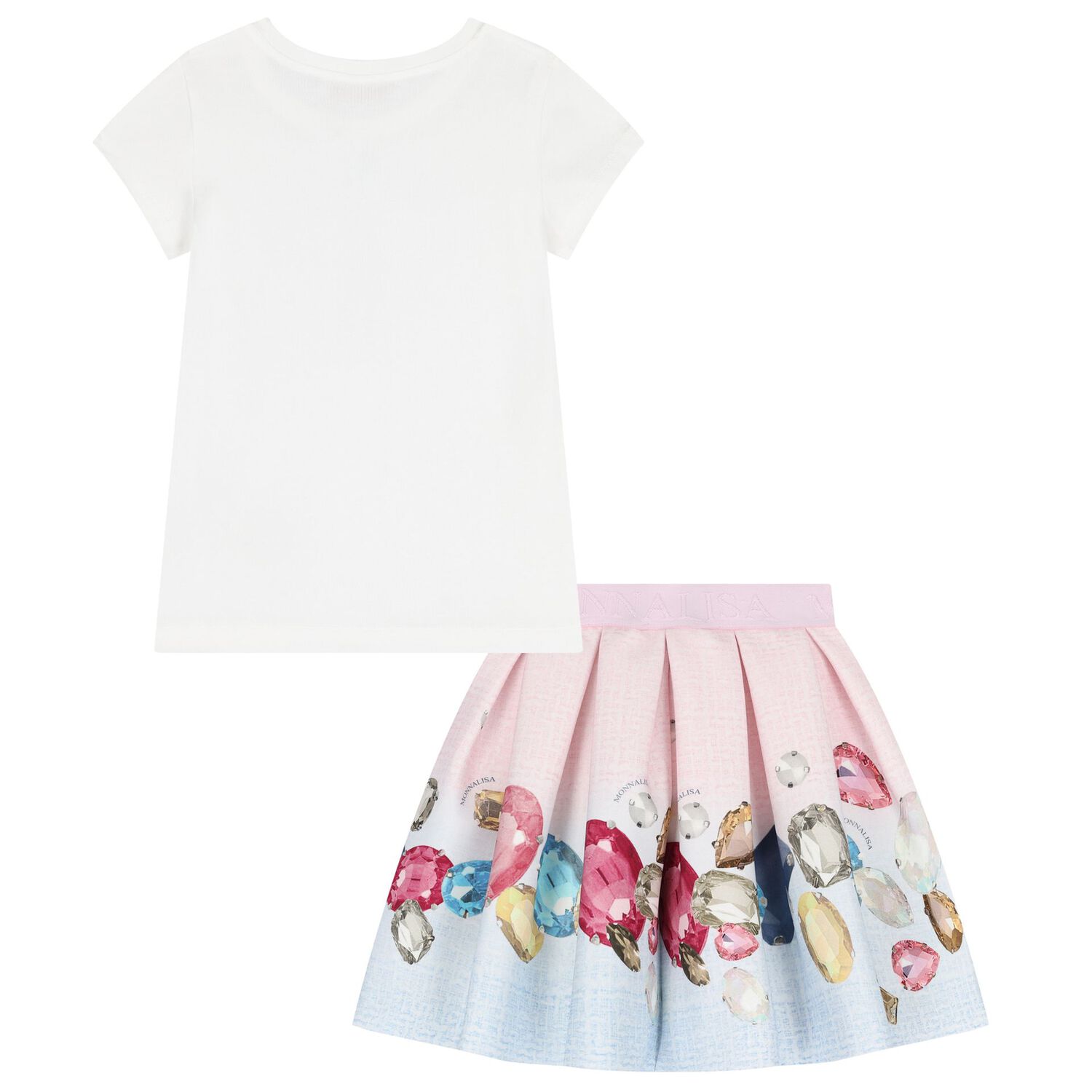 Girls Ivory, Pink & Blue Jewel Skirt Set, 1, hi-res
