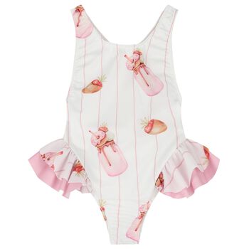 Girls White & Pink Milk Shake Swimsuit