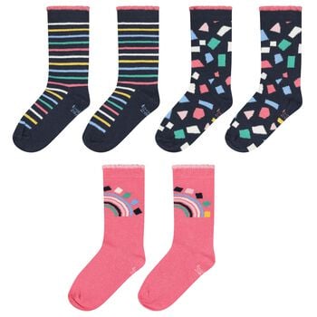 Girls Navy Blue & Pink Socks ( 3-Pack )