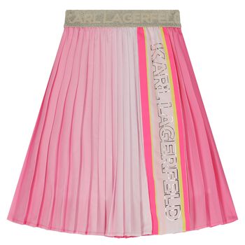 Girls Pink Logo Pleated Skirt