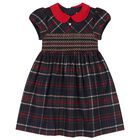 Girls Navy Blue Tartan Dress, 1, hi-res