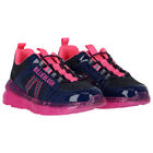 Girls Navy Blue & Pink Logo TrainersÂ , 1, hi-res