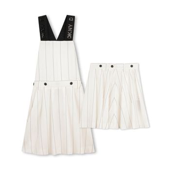 Girls Ivory Pinstripe 2 in 1 Pinafore Dress