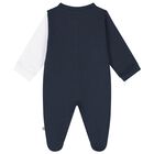Boys Navy Blue & White Logo Babygrow, 2, hi-res