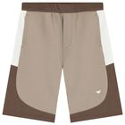 Boys Beige & White Logo Shorts, 1, hi-res