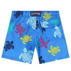 Boys Blue Turtle Swim Shorts, 1, hi-res