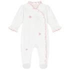 Baby Girls White & Pink Roses Babygrow, 1, hi-res