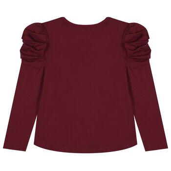 Girls Burgundy Bow Aubrey Long Sleeve Top