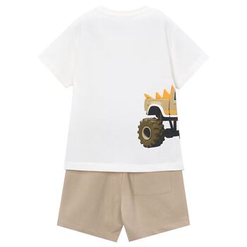 Boys White & Beige Shorts Set