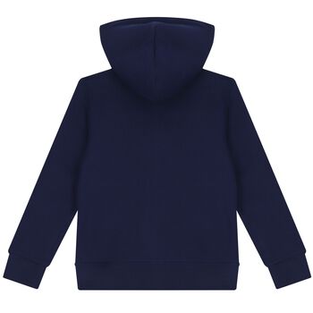 Boys Navy Blue Logo Hooded Zip Up Top