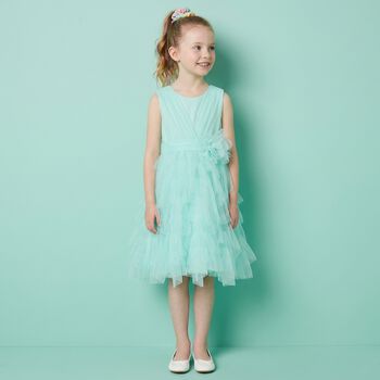 Girls Aqua Flower Tulle Dress