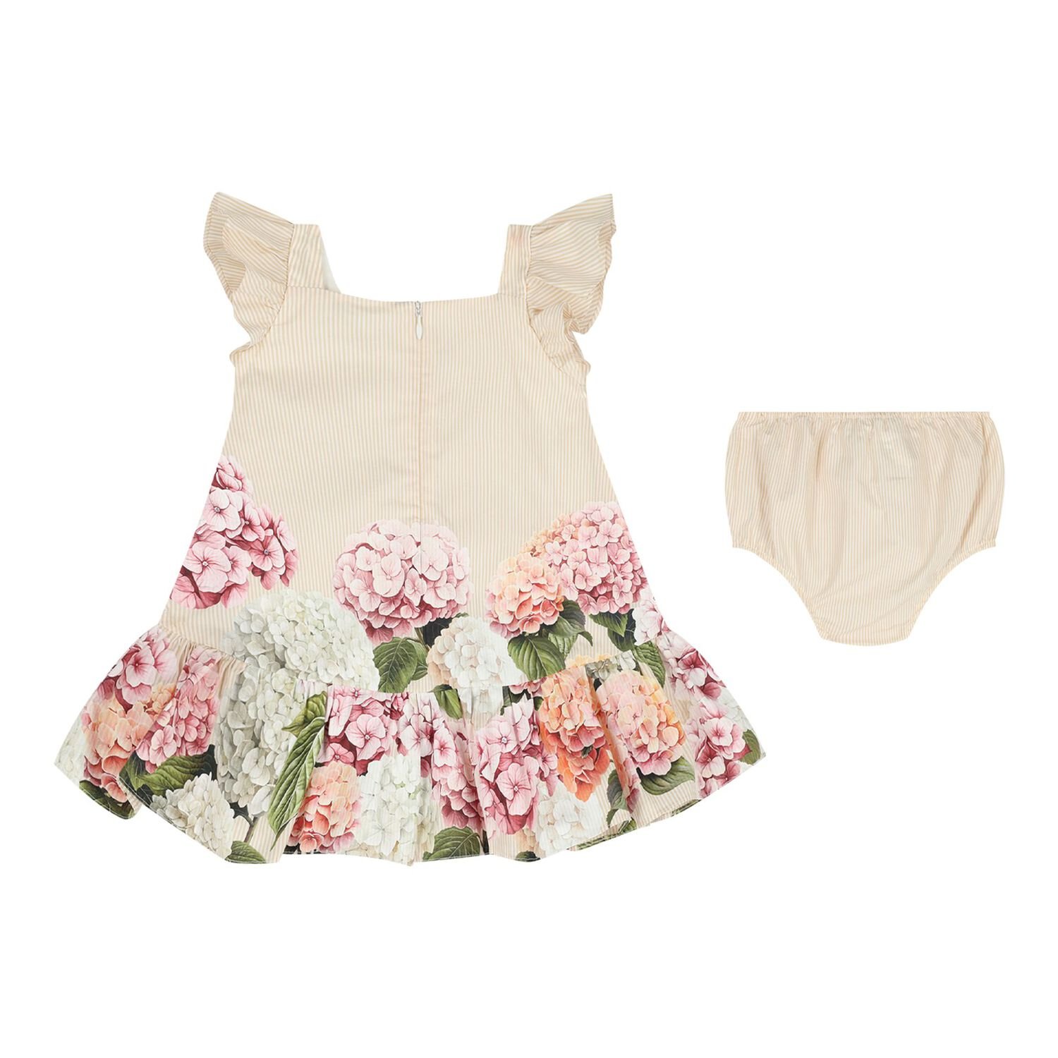 Baby Girls Beige Floral Striped Dress Set, 1, hi-res