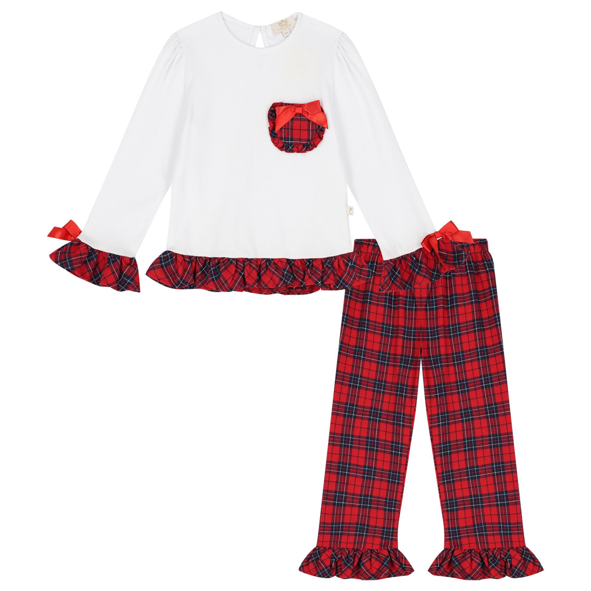 Caramelo Kids Girls White Red Tartan Check Pyjamas