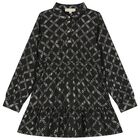 Girls Black Logo Dress, 1, hi-res