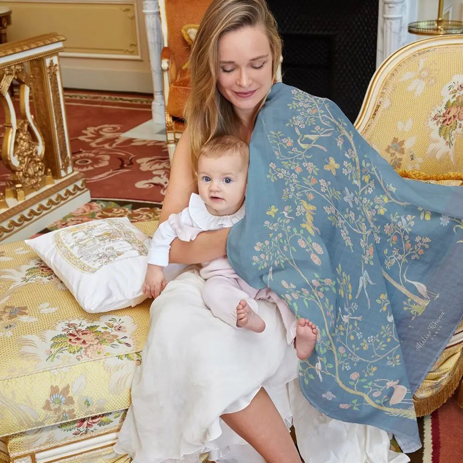 In Bloom Navy Blue Baby Swaddle Carré Blanket, 1, hi-res image number null