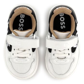 Boys White, Beige & Black Logo Trainers