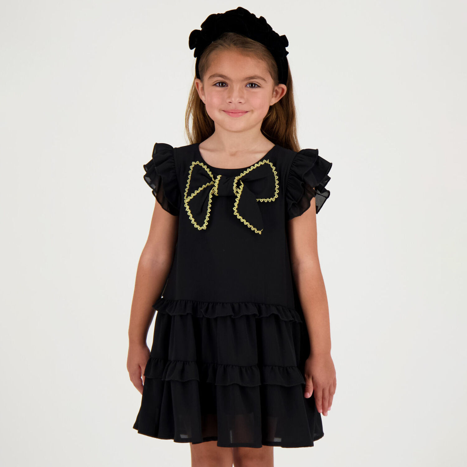 Girls Black Bow Dress, 1, hi-res image number null
