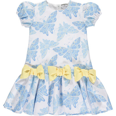 Girls White & Blue Butterfly Dress