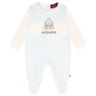 Baby Boys Ivory & Blue Teddy Bear Logo Babygrow, 2, hi-res