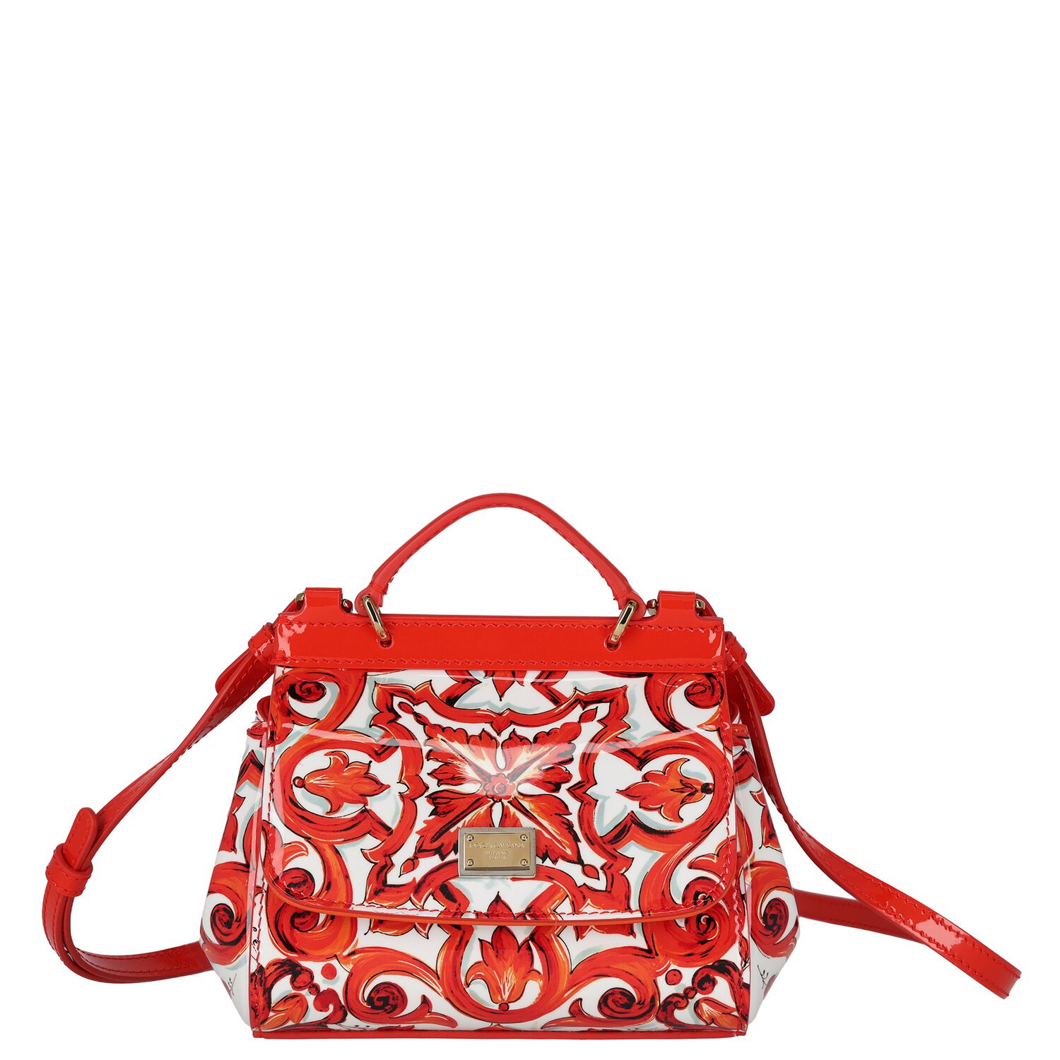 Girls White & Orange Patent Leather Majolica Handbag ( 15cm ), 1, hi-res