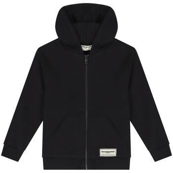 Black Logo Hooded Zip Up Top