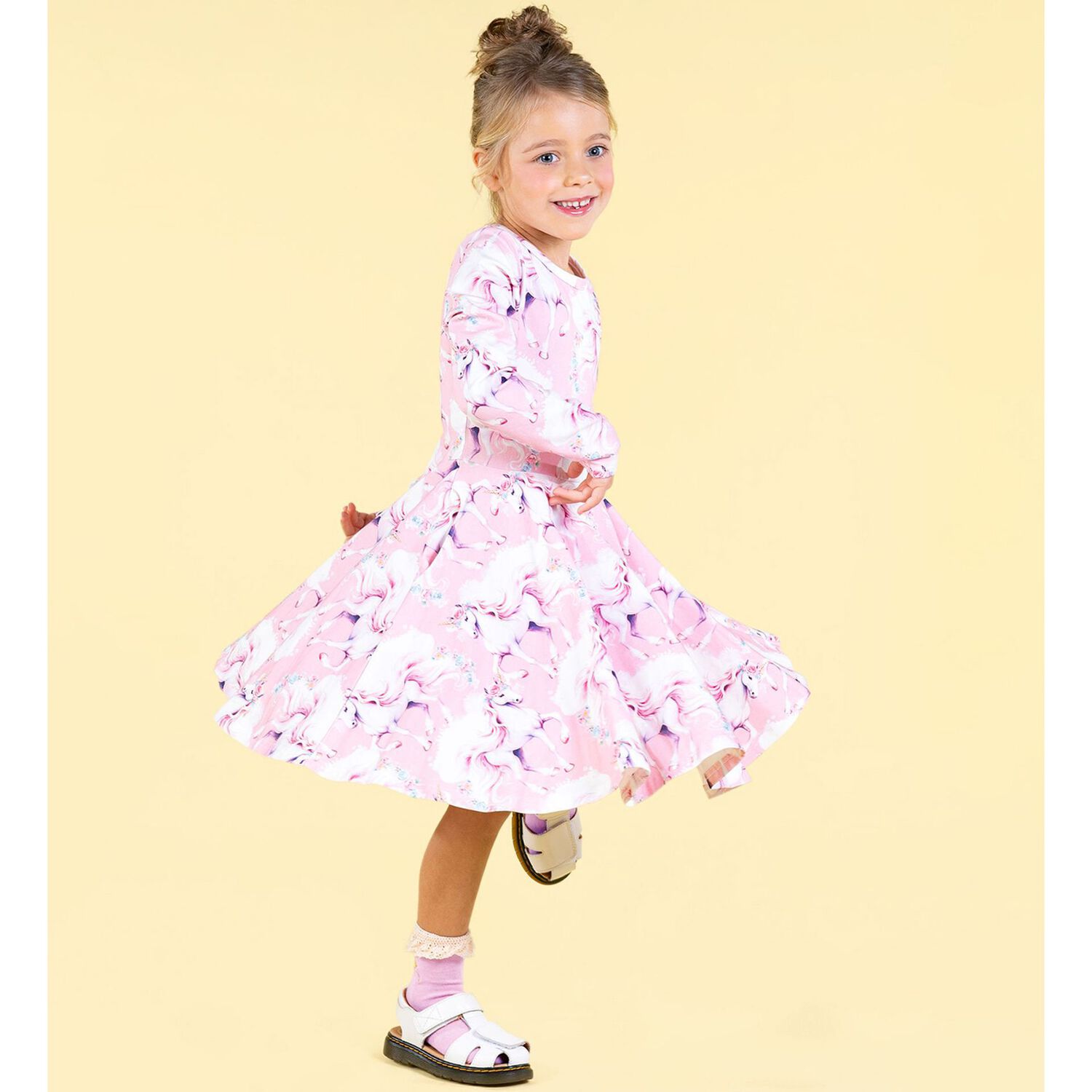Girls Pink Unicorn Dress, 1, hi-res