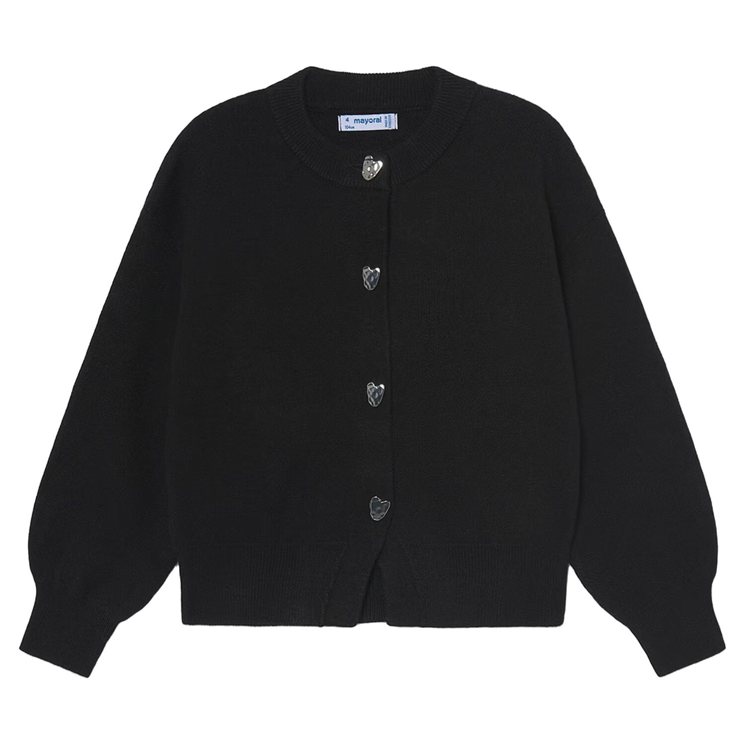 Girls Black Knitted Cardigan, 1, hi-res