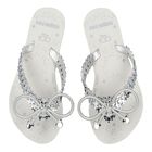 Girls Ivory & Silver Bow Flip Flops, 1, hi-res
