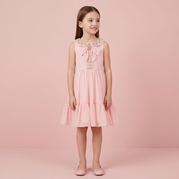 Girls Pink Chiffon Bow Dress