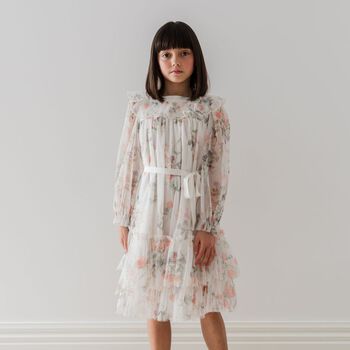 Girls Ivory Floral Tulle Dress
