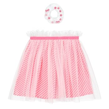 Girls White & Pink Tulle Skirt & Scrunchie Set