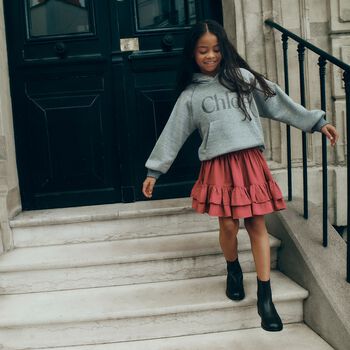 Girls Mini Me Grey Logo Hooded Top