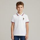 Boys White Bear Logo Piqué Polo Shirt, 1, hi-res