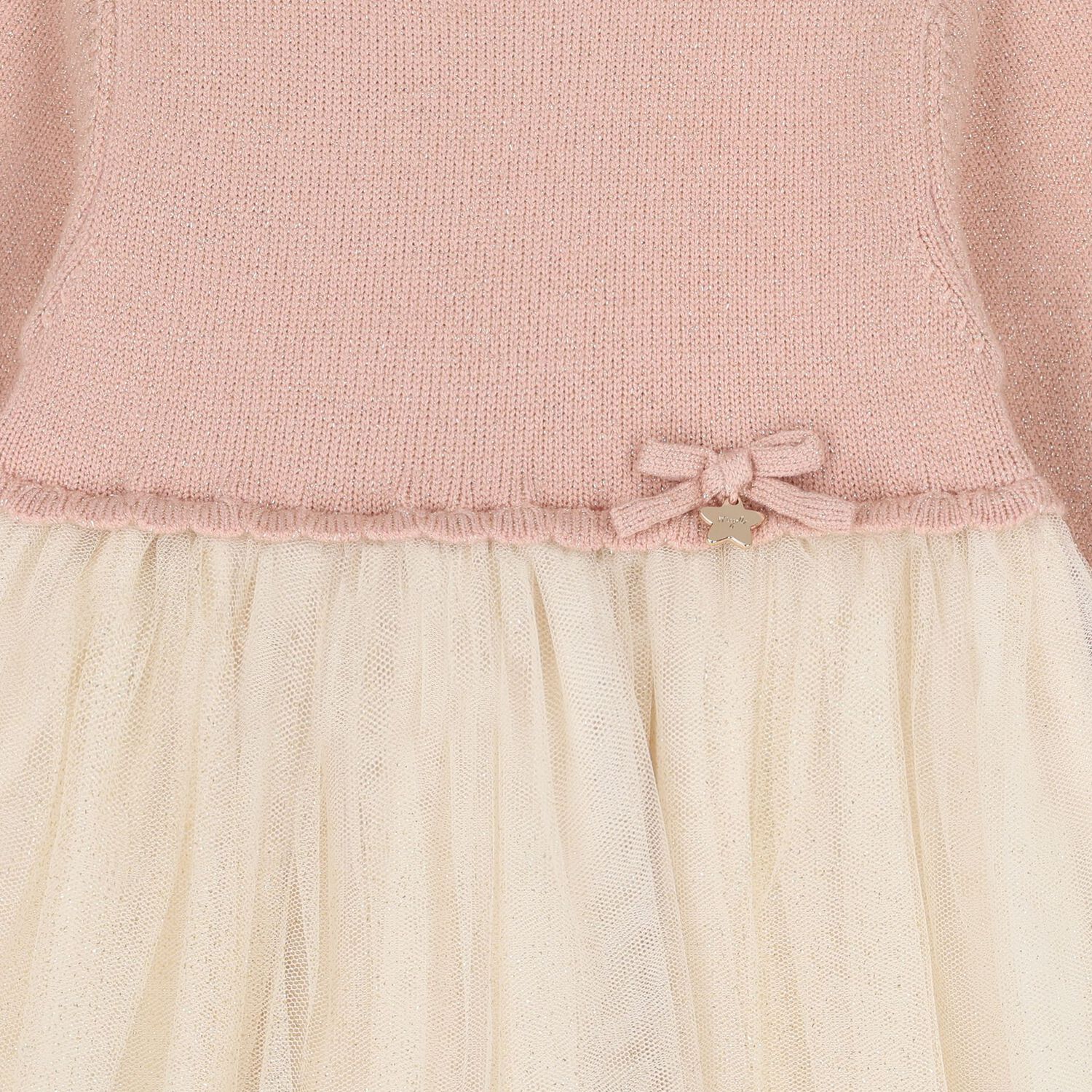 Younger Girls Pink & Ivory Tulle Dress, 1, hi-res