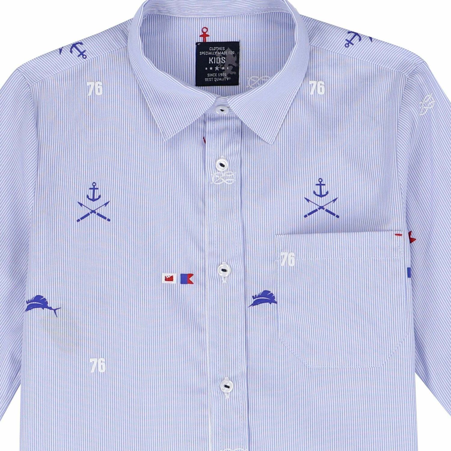 Boys Blue Striped Cotton Shirt, 1, hi-res image number null