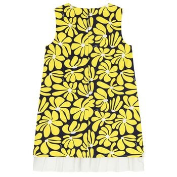 Girls Yellow & Black Floral Canvas Dress