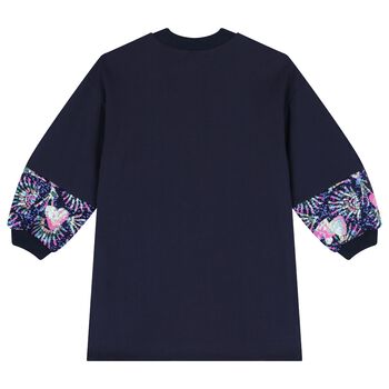 Girls Navy Blue Sequin Sweatshirt Dress