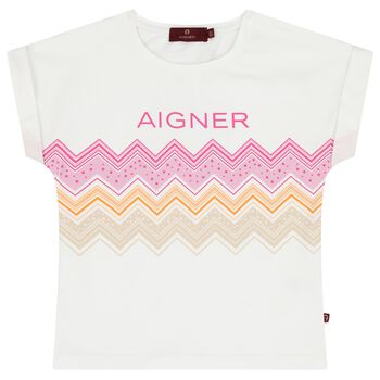 Girls White Zigzag Logo T-Shirt
