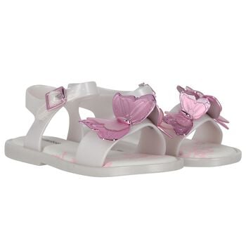 Younger Girls White & Pink Butterfly Sandals