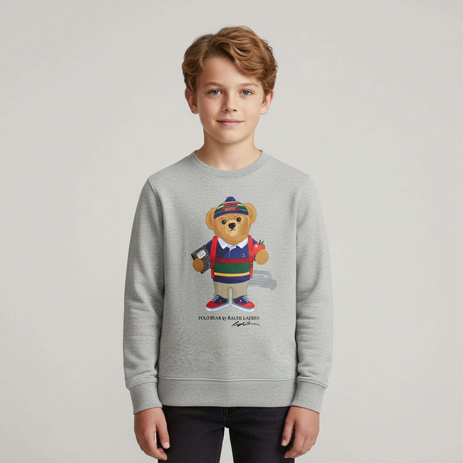 Boys Grey Polo Bear Sweatshirt, 2, hi-res image number null