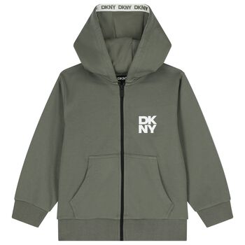 Green Logo Hooded Zip Up Top