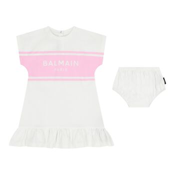 Baby Girls White & Pink Logo Dress Set