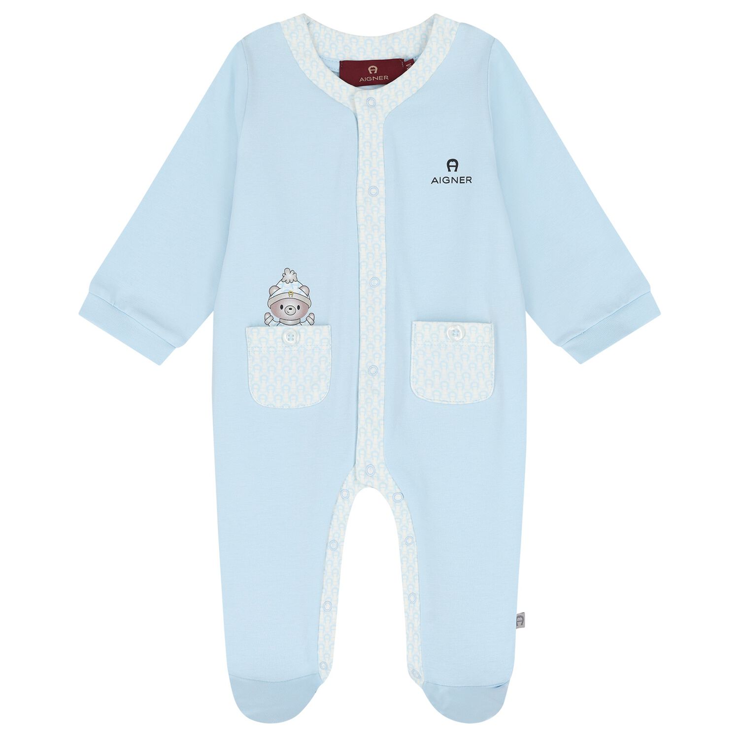 Baby Boys Blue Teddy Bear Logo Babygrow, 2, hi-res