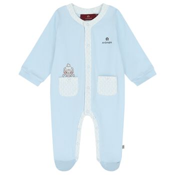 Baby Boys Blue Teddy Bear Logo Babygrow