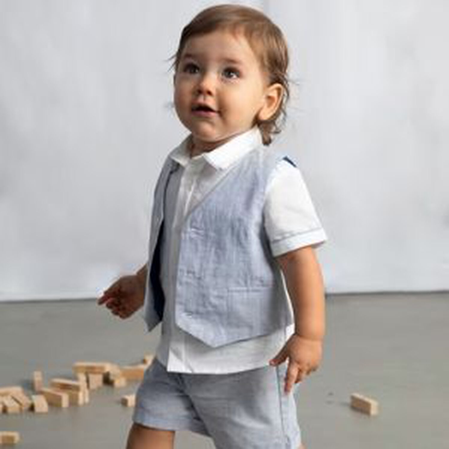 Baby Boys White & Blue Shorts Set, 2, hi-res