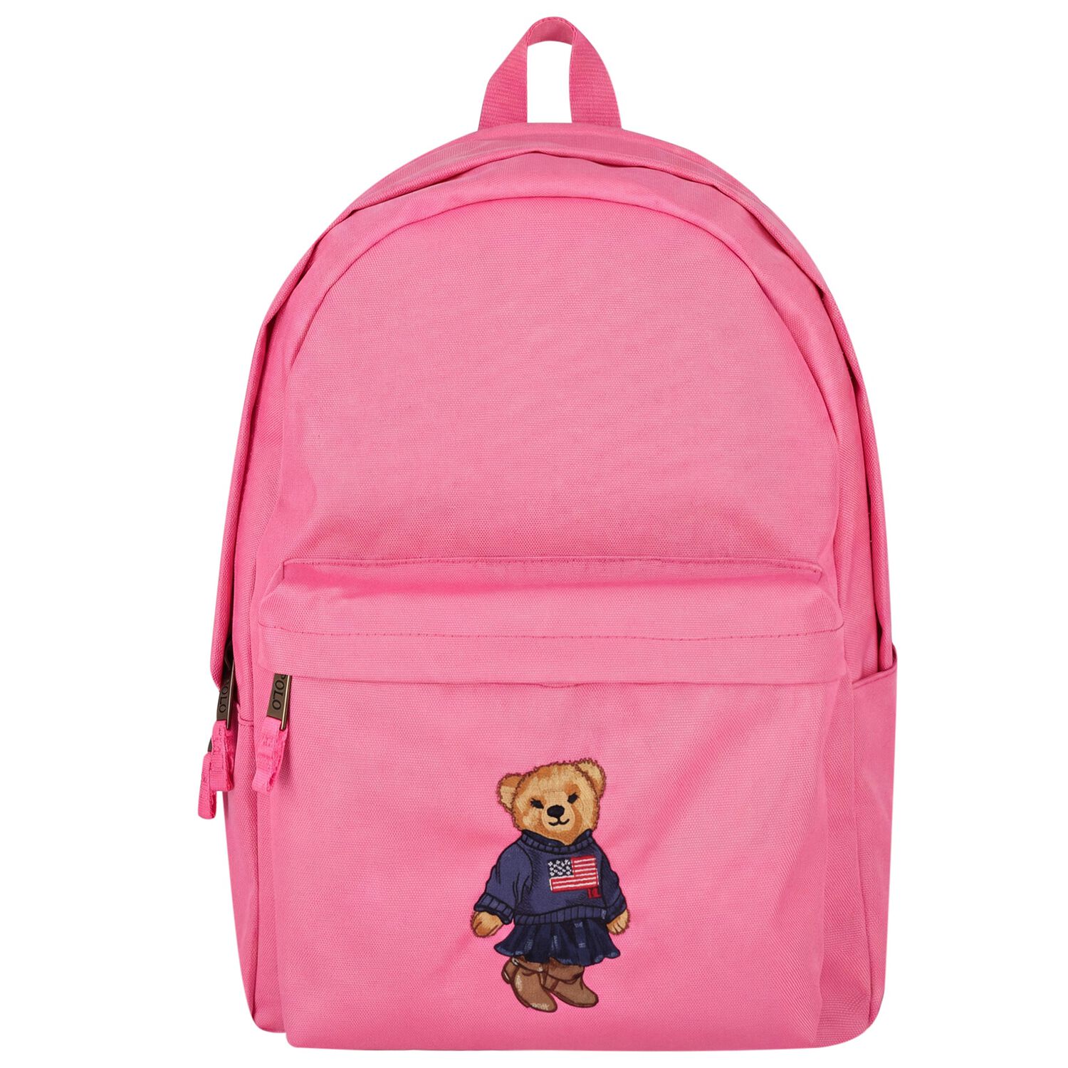 Girls Pink Canvas Polo Bear Backpack ( 44cm ), 1, hi-res