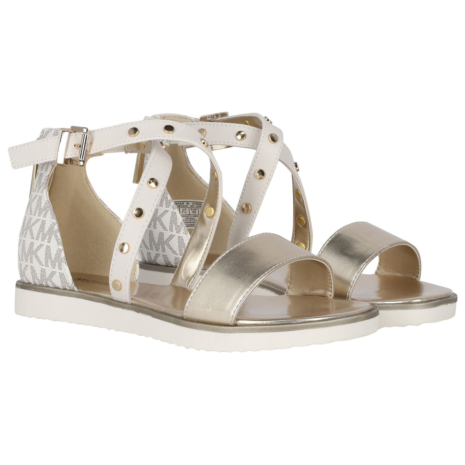 Girls Beige & Gold Logo Sandals, 1, hi-res image number null